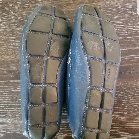 PRADA MENS BLUE LEATHER LOAFERS Saffiano SHOE SIZE 7.5 Prada Logo - Picture 8 of 8